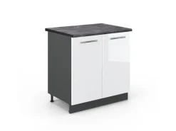 Vicco Spülenunterschrank Fame-Line Weiß Hochglanz/Anthrazit 80 cm mit Regal AP Anthrazit
