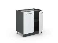 Vicco Spülenunterschrank Fame-Line Weiß Hochglanz/Anthrazit 80 cm mit Regal AP Anthrazit