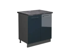 Vicco Spülenunterschrank Fame-Line Dunkelblau Hochglanz/Anthrazit 80 cm AP Anthrazit