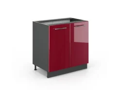 Vicco Spülenunterschrank Fame-Line Bordeaux Hochglanz/Anthrazit 80 cm mit Regal ohne Arbeitsplatte