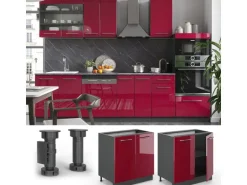 Vicco Spülenunterschrank Fame-Line Bordeaux Hochglanz/Anthrazit 80 cm mit Regal ohne Arbeitsplatte