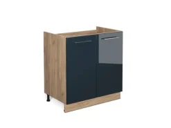 Vicco Spülenunterschrank Fame-Line Dunkelblau Hochglanz/Goldkraft Eiche 80 cm ohne Arbeitsplatte