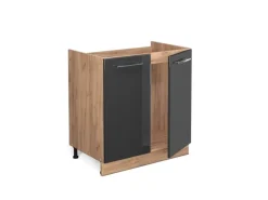 Vicco Spülenunterschrank Fame-Line Anthrazit Hochglanz/Goldkraft Eiche 80 cm ohne Arbeitsplatte