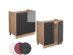 Vicco Spülenunterschrank Fame-Line Anthrazit Hochglanz/Goldkraft Eiche 80 cm ohne Arbeitsplatte