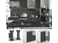 Vicco Spülenunterschrank Fame-Line Anthrazit Hochglanz/Weiß 80 cm mit Regal AP Eiche