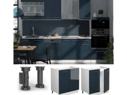 Vicco Spülenunterschrank Fame-Line Dunkelblau Hochglanz/Weiß 80 cm ohne Arbeitsplatte mit Weiß Korpus