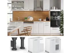 Vicco Spülenunterschrank Fame-Line Weiß Hochglanz/Weiß 80 cm mit Regal ohne Arbeitsplatte