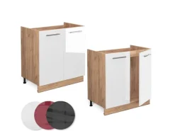 Vicco Spülenunterschrank Fame-Line Weiß Hochglanz/Goldkraft Eiche 80 cm AP Anthrazit