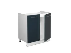 Vicco Spülenunterschrank Fame-Line Dunkelblau Hochglanz/Weiß 80 cm AP Marmor