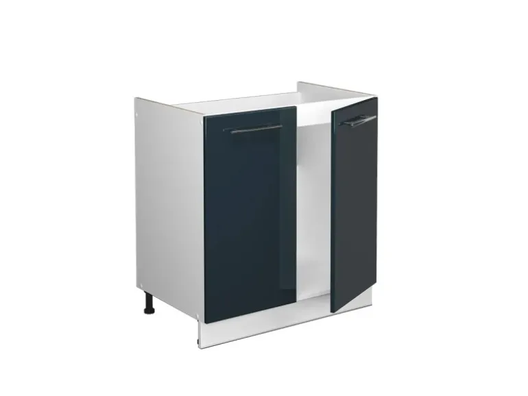 Vicco Spülenunterschrank Fame-Line Dunkelblau Hochglanz/Weiß 80 cm AP Marmor