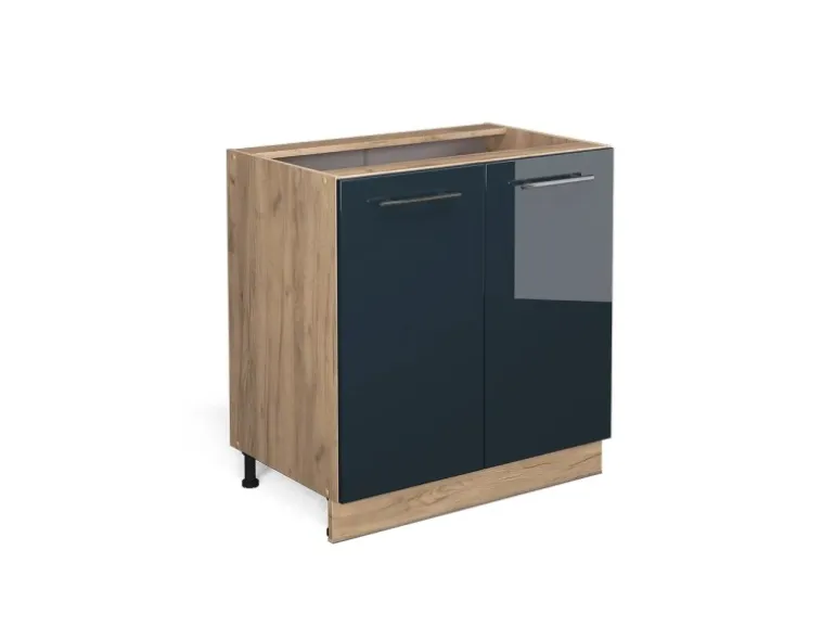 Vicco Spülenunterschrank Fame-Line Dunkelblau Hochglanz/Goldkraft Eiche 80 cm mit Regal ohne Arbeitsplatte