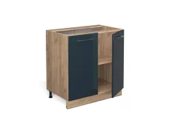 Vicco Spülenunterschrank Fame-Line Dunkelblau Hochglanz/Goldkraft Eiche 80 cm mit Regal ohne Arbeitsplatte