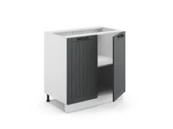 Vicco Spülenunterschrank Fame-Line Anthrazit Landhaus/Weiß 80 cm mit Regal AP Marmor