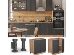 Vicco Spülenunterschrank Fame-Line Anthrazit-Gold/Goldkraft Eiche 80 cm mit Regal ohne Arbeitsplatte