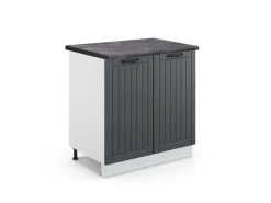 Vicco Spülenunterschrank Fame-Line Anthrazit Landhaus/Weiß 80 cm mit Regal AP Anthrazit