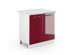 Vicco Spülenunterschrank Fame-Line Bordeaux Hochglanz/Weiß 80 cm mit Regal AP Marmor