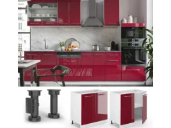 Vicco Spülenunterschrank Fame-Line Bordeaux Hochglanz/Weiß 80 cm mit Regal AP Marmor