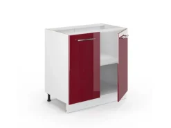 Vicco Spülenunterschrank Fame-Line Bordeaux Hochglanz/Weiß 80 cm mit Regal AP Marmor