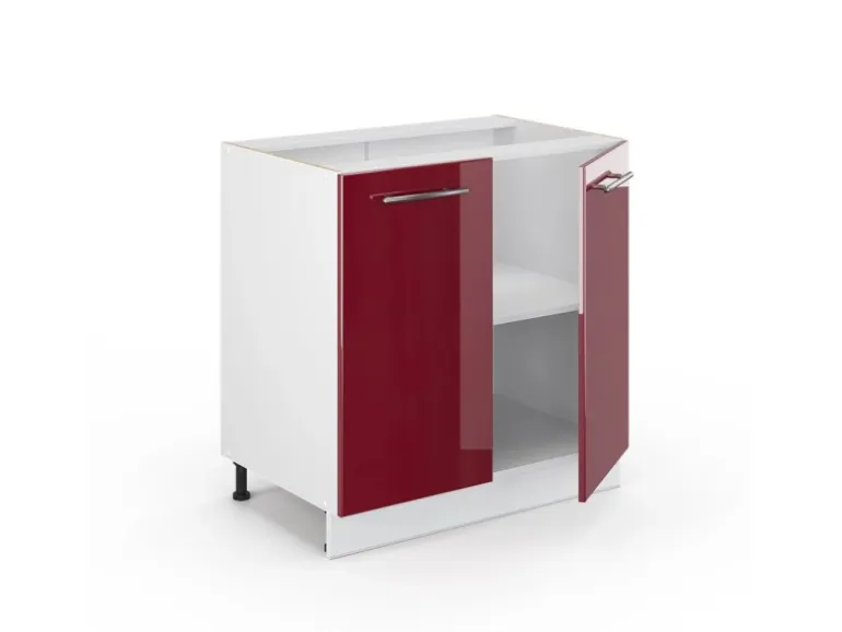 Vicco Spülenunterschrank Fame-Line Bordeaux Hochglanz/Weiß 80 cm mit Regal AP Marmor