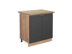 Vicco Spülenunterschrank Fame-Line Anthrazit-Gold/Goldkraft Eiche 80 cm mit Regal AP Eiche