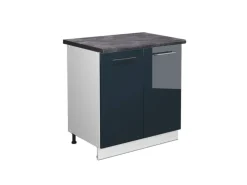 Vicco Spülenunterschrank Fame-Line Dunkelblau Hochglanz/Weiß 80 cm mit Regal AP Anthrazit