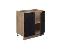 Vicco Spülenunterschrank Fame-Line Schwarz Gestreift 80 cm mit Regal AP Marmor mit Goldkraft Eiche Korpus