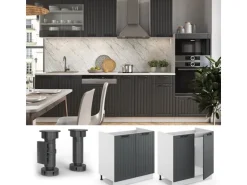 Vicco Spülenunterschrank Fame-Line Anthrazit Landhaus/Weiß 80 cm AP Eiche