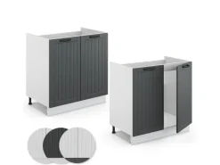 Vicco Spülenunterschrank Fame-Line Anthrazit Landhaus/Weiß 80 cm AP Eiche