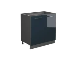 Vicco Spülenunterschrank Fame-Line Dunkelblau Hochglanz 80 cm mit Regal ohne Arbeitsplatte