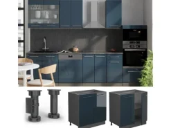 Vicco Spülenunterschrank Fame-Line Dunkelblau Hochglanz 80 cm mit Regal ohne Arbeitsplatte