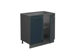 Vicco Spülenunterschrank Fame-Line Dunkelblau Hochglanz 80 cm mit Regal ohne Arbeitsplatte