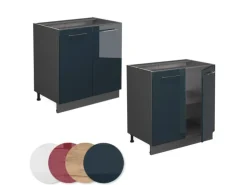 Vicco Spülenunterschrank Fame-Line Dunkelblau Hochglanz 80 cm mit Regal ohne Arbeitsplatte