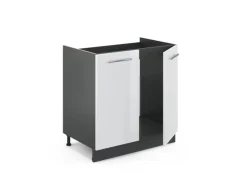 Vicco Spülenunterschrank Fame-Line Weiß Hochglanz/Anthrazit 80 cm AP Marmor