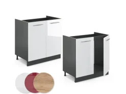 Vicco Spülenunterschrank Fame-Line Weiß Hochglanz/Anthrazit 80 cm AP Marmor