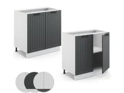 Vicco Spülenunterschrank Fame-Line Anthrazit Landhaus/Weiß 80 cm mit Regal AP Eiche