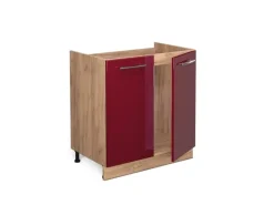 Vicco Spülenunterschrank Fame-Line Bordeaux Hochglanz/Goldkraft Eiche 80 cm AP Eiche