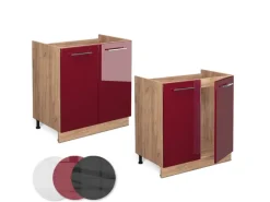 Vicco Spülenunterschrank Fame-Line Bordeaux Hochglanz/Goldkraft Eiche 80 cm AP Eiche