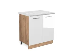 Vicco Spülenunterschrank Fame-Line Weiß Hochglanz/Goldkraft Eiche 80 cm AP Marmor