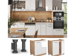 Vicco Spülenunterschrank Fame-Line Weiß Hochglanz/Goldkraft Eiche 80 cm AP Marmor