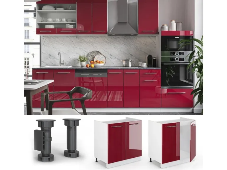 Vicco Spülenunterschrank Fame-Line Bordeaux Hochglanz/Weiß 80 cm ohne Arbeitsplatte