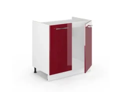 Vicco Spülenunterschrank Fame-Line Bordeaux Hochglanz/Weiß 80 cm ohne Arbeitsplatte