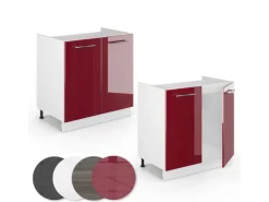 Vicco Spülenunterschrank Fame-Line Bordeaux Hochglanz/Weiß 80 cm ohne Arbeitsplatte