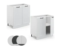 Vicco Spülenunterschrank Fame-Line Weiß Landhaus/Weiß 80 cm mit Regal AP Anthrazit