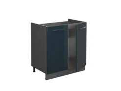 Vicco Spülenunterschrank Fame-Line Dunkelblau Hochglanz/Anthrazit 80 cm AP Eiche