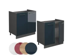 Vicco Spülenunterschrank Fame-Line Dunkelblau Hochglanz/Anthrazit 80 cm AP Eiche