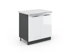 Vicco Spülenunterschrank Fame-Line Weiß Hochglanz/Anthrazit 80 cm mit Regal AP Marmor