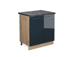 Vicco Spülenunterschrank Fame-Line Dunkelblau Hochglanz/Goldkraft Eiche 80 cm AP Anthrazit