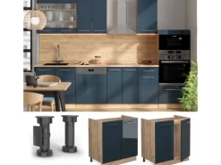 Vicco Spülenunterschrank Fame-Line Dunkelblau Hochglanz/Goldkraft Eiche 80 cm AP Anthrazit