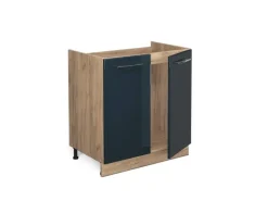 Vicco Spülenunterschrank Fame-Line Dunkelblau Hochglanz/Goldkraft Eiche 80 cm AP Anthrazit