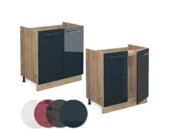 Vicco Spülenunterschrank Fame-Line Dunkelblau Hochglanz/Goldkraft Eiche 80 cm AP Anthrazit